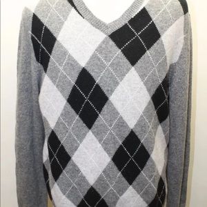 Joe Fresh Men Sweater Gray V-Neck Wool Blend Sz XL Argyle Long Sleeve